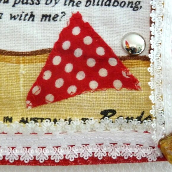 Fabric banner featuring Waltzing Mathilda with hand-made collage overlay, studs, - Picture 3 of 7